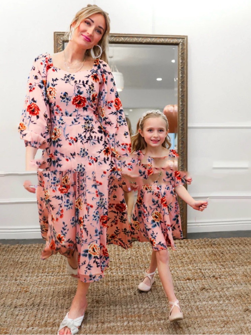 Ivy City Co. Pink Velvet Floral Midi Dress Size Small